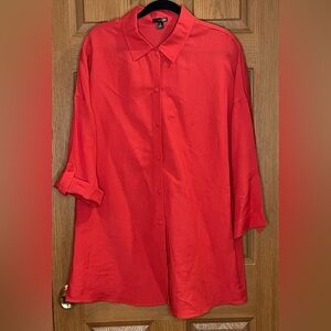 East 5th Coral Red Linen Blend Button-Up Tunic